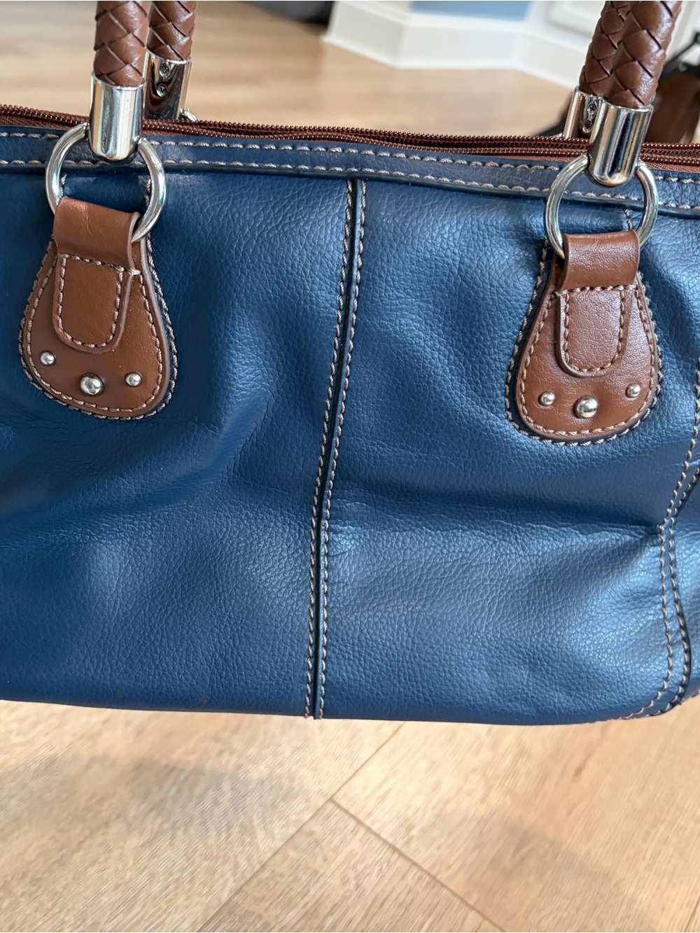 Relic by Fossil Blue Faux Leather Tote Shoulder Bag Braided Handles - Picture 7 of 12